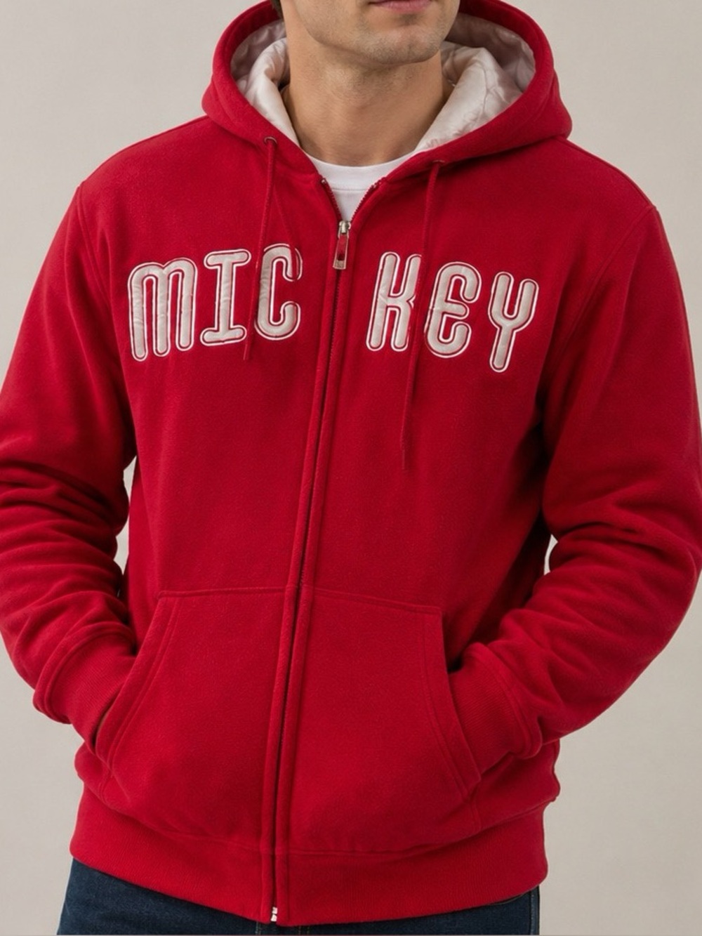 Vintage Disney Mickey Mouse Red Fleece Zip Men’s Hoodie Donald Goofy Size Medium